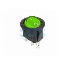 Выключатель клавишный круглый 12V 20А (3с) ON-OFF зеленый с подсветкой REXANT 36-2588