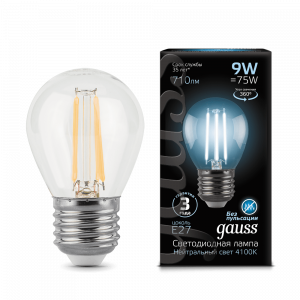 Лампа Gauss LED Filament Шар E27 9W 710lm 4100K 105802209