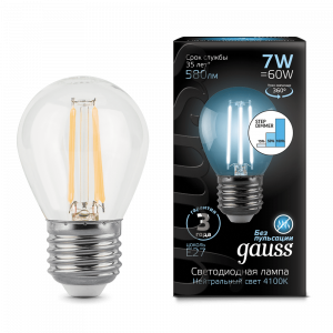 Лампа Gauss LED Filament Шар E27 7W 580lm 4100K step dimmable 105802207-S