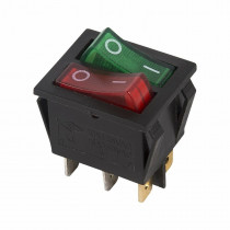 Выключатель клавишный двойной 250V 15А (6с) ON-OFF красный/зеленый   REXANT 36-2450
