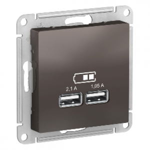 ATLASDESIGN Розетка USB 5В, 1 порт x 2,1 А, 2 порта х 1,05 А, механизм, Мокко ATN000633