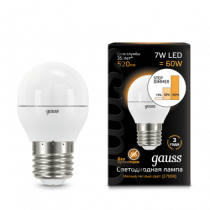 Лампа Gauss LED Шар E27 7W 520lm 3000K step dimmable 105102107-S