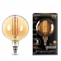 Лампа Gauss LED Vintage Filament G200 8W E27 200*300mm Amber 780lm 2400K 153802008