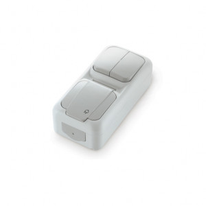 VIKO Palmiye Блок вертикальный Выключатель 2-х клавишный + Розетка с/з IP54 серый 90555782