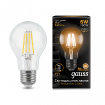 Лампа Gauss LED Filament A60 E27 6W 600lm 2700К 102802106