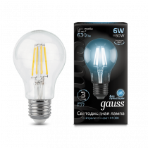 Лампа Gauss LED Filament A60 E27 6W 630lm 4100К 102802206