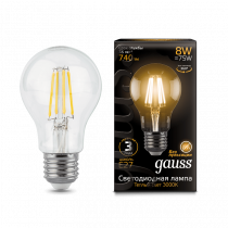 Лампа Gauss LED Filament A60 E27 8W 740lm 2700К 102802108