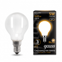 Лампа Gauss LED Filament Шар OPAL E14 5W 420lm 2700K 105201105