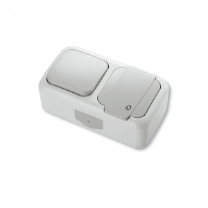 VIKO Palmiye Блок горизонтальный Выключатель 1-клавишный + Розетка с/з IP54 серый 90555581
