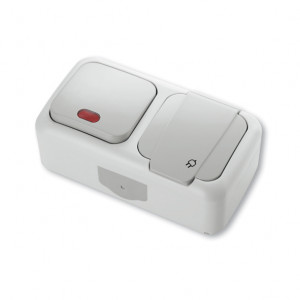 VIKO Palmiye Блок горизонтальный Выключатель 1-клавишный с подсвет +Розетка с/з IP54 серый 90555599