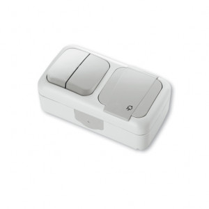 VIKO Palmiye Блок горизонтальный Выключатель 2-х клавишный + Розетка с/з IP54 серый 90555582