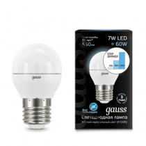 Лампа Gauss LED Шар E27 7W 550lm 4100K step dimmable 105102207-S