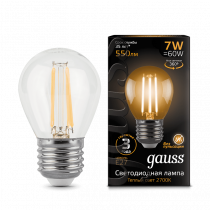 Лампа Gauss LED Filament Шар E27 7W 550lm 2700K 105802107