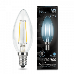 Лампа Gauss LED Filament Свеча E14 5W 450lm 4100К 103801205