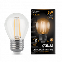 Лампа Gauss LED Filament Шар E27 5W 420lm 2700K 105802105