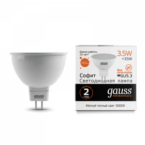 Лампа Gauss LED Elementary MR16 GU5.3  3.5W 290lm3000K 13514