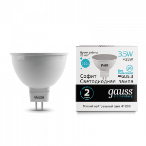 Лампа Gauss LED Elementary MR16 GU5.3  3.5W 300lm 4100K 13524