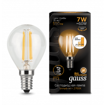 Лампа Gauss LED Filament Шар E14 7W 550lm 2700K step dimmable 105801107-S