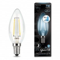 Лампа Gauss LED Filament Свеча E14 7W 580lm 4100К step dimmable 103801207-S