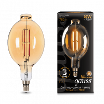 Лампа Gauss LED Vintage Filament BT180 8W E27 180*360mm Golden 2400K 151802008
