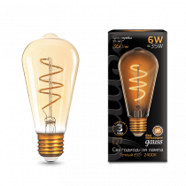 Лампа Gauss LED Filament ST64 Flexible E27 6W Golden 2400К 157802006
