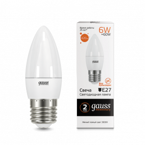 Лампа Gauss LED Elementary Свеча 6W E27 420lm 3000K 33216