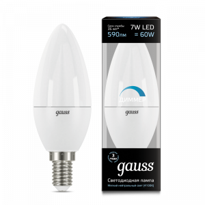 Лампа Gauss LED Свеча-dim E14 7W 590lm 4100К диммируемая 103101207-D