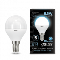 Лампа Gauss LED Шар E14 6.5W 550lm 4100K 105101207