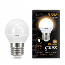 Лампа Gauss LED Шар E27 9.5W 890lm 3000K 105102110