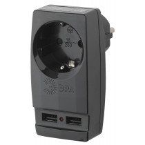ЭРА SP-1E-USB-B Адаптер «POLYNOM» 1ГН 220V + 2XUSB 2100MA, с заземл, (черный) Б0026333