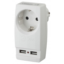 ЭРА SP-1E-USB-B Адаптер «POLYNOM» 1ГН 220V + 2XUSB 2100MA, с заземл, (Белый) Б0026332