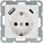 Розетка Shuko 16А с заземл. защ. шторки с 2-мя заряд. устройствами USB тип A+C 25Вт механизм бел. глянцевый Jasmart G5501USB-25W