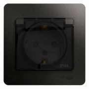 SE Glossa Антрацит Розетка с заземлением со шторками с крышкой, 16А, IP44, в сборе GSL000748