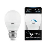 Лампа Gauss LED Шар-dim E27 7W 590lm 4100К диммируемая 105102207-D