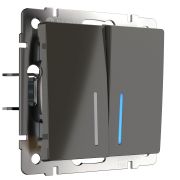 Выключатель 2-клавишный с подсветкой серо-коричневый a050831