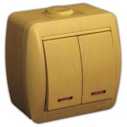 LEZARD Выключатель 2 кл. О/П с подсветкой ольха 710-0700-112