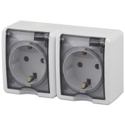 ЭРА Эксперт Розетка 2-ая с/з со шторками IP54 16АХ-250В, ОУ белый 11-2404-01