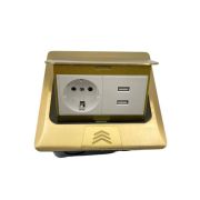 Лючек на 1 Розетка с/з + 2 USB золото