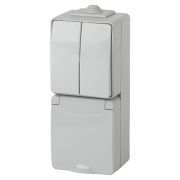 ЭРА Эксперт Блок Розетка + выключатель двухклавишный вертикальный IP65 16АХ-250В серый