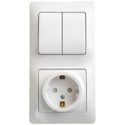 SE Glossa Бел Блок: Розетка 1-ая с/з со шторками и 2-кл. выключатель GSL000174