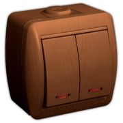 LEZARD Выключатель 2 кл. О/П с подсветкой сосна 710-0800-112