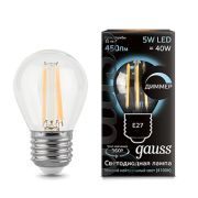 Лампа Gauss LED Filament Шар dimmable E27 5W 450lm 4100K 105802205-D
