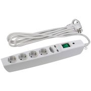 Сетевой фильтр SFU-5es-2m-W белый с/з 3х0,75мм2 со шт. с выкл. 5гн+2хUSB, 2м ЭРА C0043327