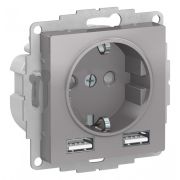 Systeme Electric AtlasDesign Алюминий SO + USB Розетка A+A, 5В/2,4А, 2х5В/1,2А, механизм