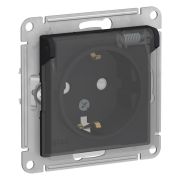 Systeme Electric AtlasDesign Aqua Карбон Розетка с/з со шторками, с крышкой, 16А, IP44, механизм