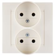 Simon 15 Бежевая Розетка 2-ая б/з литая (в сборе с рамкой)