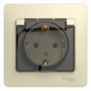 SE Glossa Беж Розетка с заземлением со шторками с крышкой, IP20 (в сборе с рамкой) GSL000246