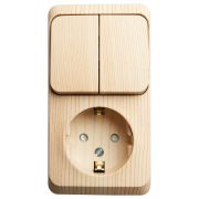Этюд Блок наружный розетка с/з со шторками + выключатель 2-кл. сосна BPA16-202D