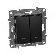 Legrand Etika Антрацит Выключатель 2-клавишный с подсветкой 10А автомат. зажим 672604