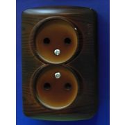 ALSU Розетка 2-ая б/з 16А открытой установки темный орех 50400908